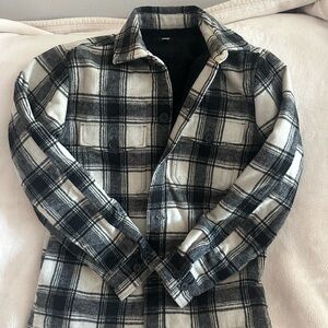 Express Black and White Plaid Shirt Jacket